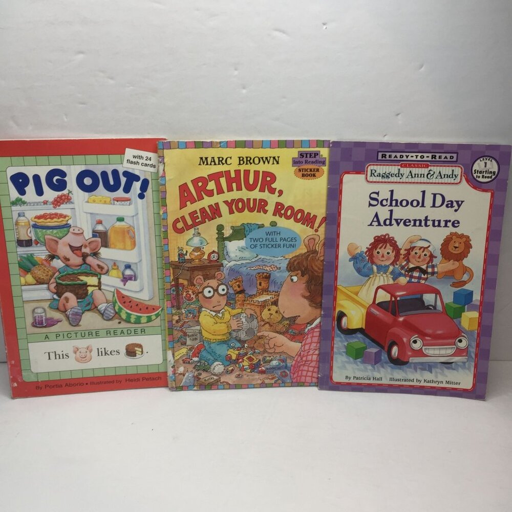 Lot 3 Kids Books Pig Out Picture Arthur Clean Room Raggedy Ann Andy School Day